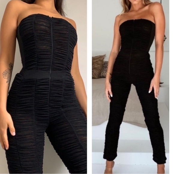 I.AM.GIA Ophelia Black Mesh Ruched Strapless Bodycon Jumpsuit NWT Size S - Picture 5 of 13